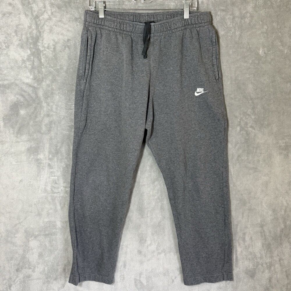 Nike Sweatpants Men L Gray Sportswear Club Fleece Pants Open Hem BV2707 Swoosh